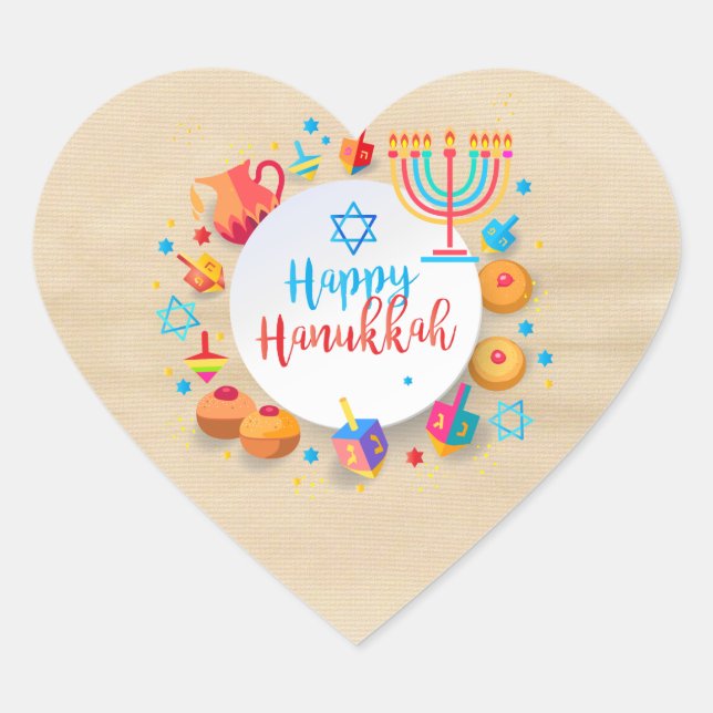 Happy Hanukkah Party Beautiful Decoration Heart Sticker (Front)