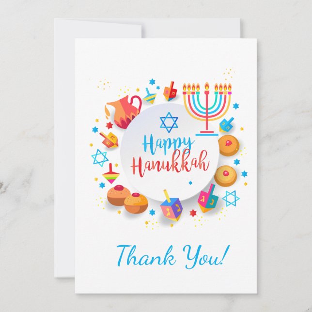 Happy Hanukkah Party Beautiful Decoration, Jewish Thank You Card (Front)