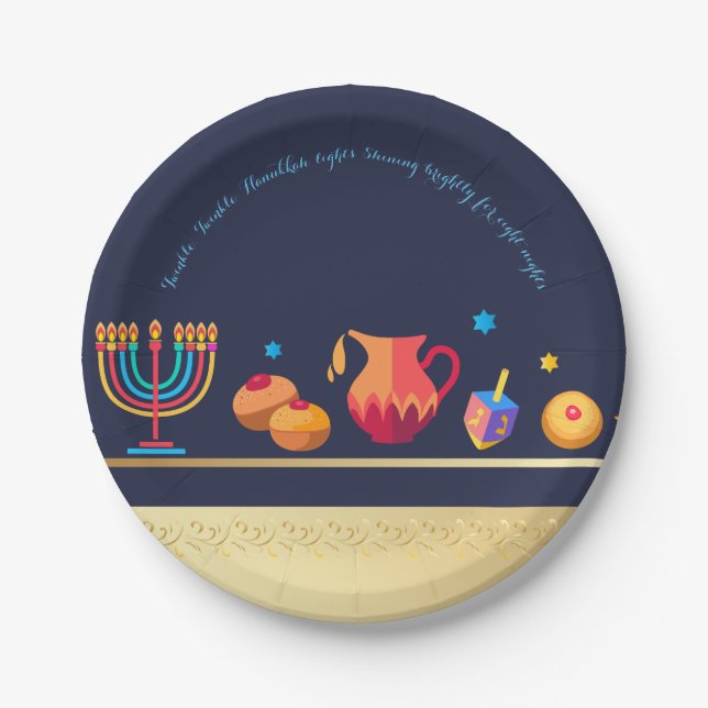 Happy Hanukkah Party Beautiful Decoration Paper Plate (Front)