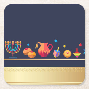 Happy Hanukkah Party Beautiful Decoration Square Paper Coaster