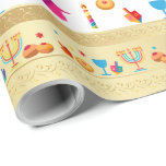 Happy Hanukkah Party Beautiful Decoration Wrapping Paper<br><div class="desc">Happy Hanukkah Party Beautiful Decoration, Jewish Holiday, Coffee Mug and Cup. Jewish Holiday Hanukkah background with traditional Chanukah symbols - wooden dreidels (spinning top), doughnuts, gold menorah, candles, star of David and glowing lights wallpaper pattern. Hanukkah Festival Event Decoration. Jerusalem, Israel. Crafts & Party Supplies > Gift Wrapping Supplies >...</div>