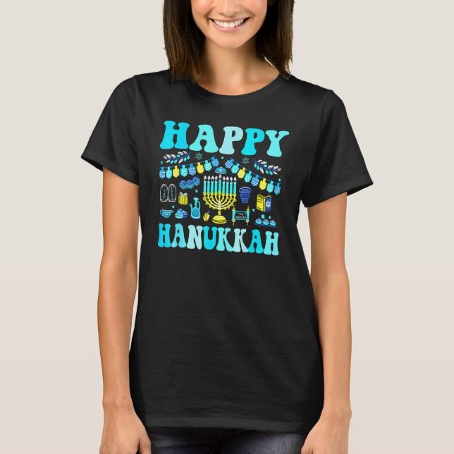 Happy Hanukkah Party Decoration Menorah Dreidel Bo T-Shirt (Front)