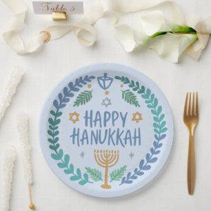 Happy Hanukkah Party Whimsical Cute Hand-Drawn Paper Plate