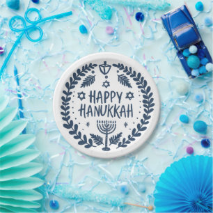 Happy Hanukkah Party Whimsical Cute Hand-Drawn Paper Plate