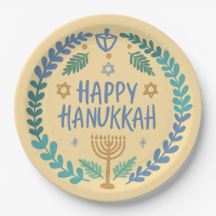 Happy Hanukkah Party Whimsical Cute Hand-Drawn Paper Plate