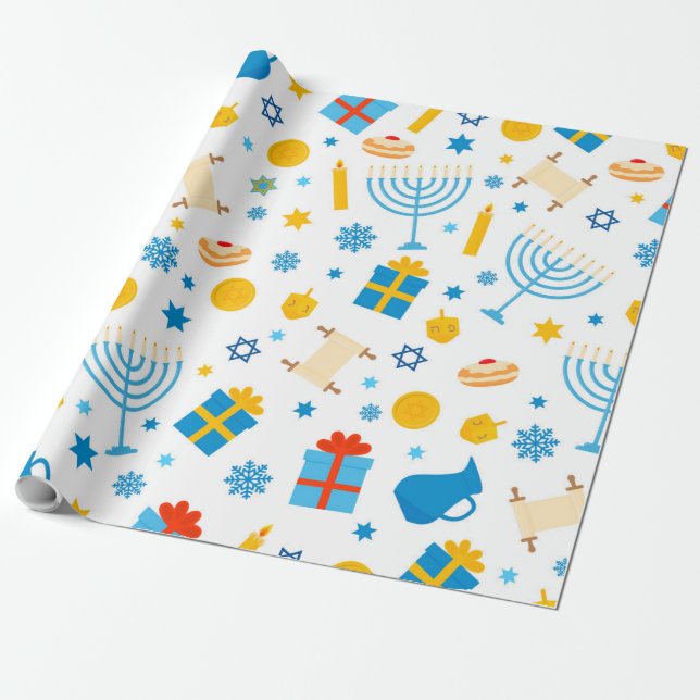 Happy Hanukkah Patterned Wrapping Paper (Unrolled)