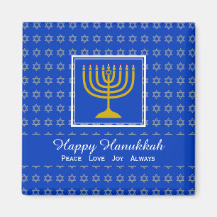 HAPPY HANUKKAH Peace Love Joy Custom Blue Fridge Magnet