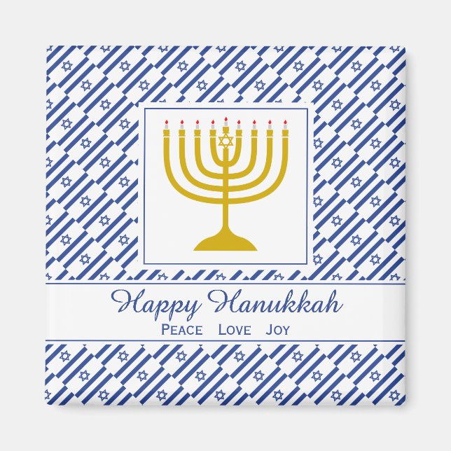 HAPPY HANUKKAH Peace Love Joy Customisable Fridge Magnet (Front)