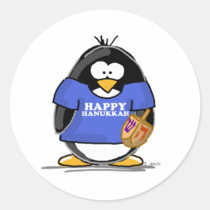 Happy Hanukkah Penguin Classic Round Sticker