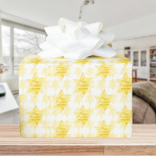 Happy Hanukkah Personalised Gold Jewish Stars Wrapping Paper