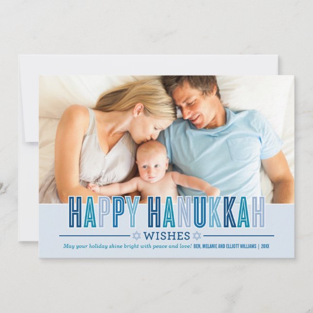 Happy Hanukkah Photo Card | Shades of Blue (Front)
