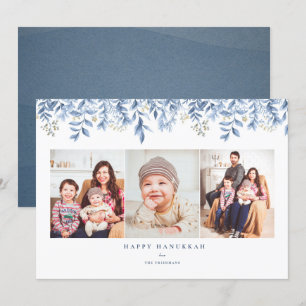 Happy Hanukkah photo collage floral holiday card