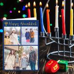 Happy Hanukkah Photo Collage Modern Blue Folded Holiday Card<br><div class="desc">Modern customisable Jewish family photo collage Hanukkah folded card with a collection of winter photos. Add 3 of your favourite Chanukah memories on this modern three photograph layout below a menorah and gold cursive script. Customise with another picture and your message inside.</div>