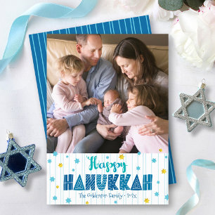 Happy Hanukkah Photo Fun Typography Gold Stars Holiday Card