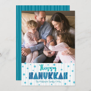 Happy Hanukkah Photo Modern Teal Fun Typography Holiday Card
