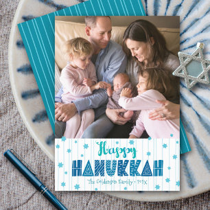 Happy Hanukkah Photo Modern Teal Fun Typography Holiday Card