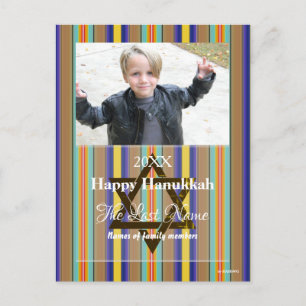 Happy Hanukkah Photo Postcard Stripes - HAMbWG