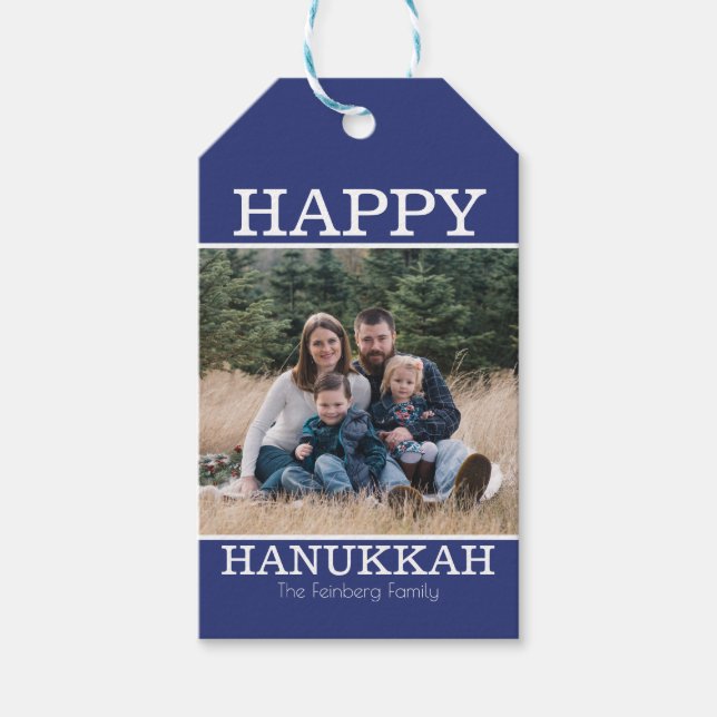 Happy Hanukkah Photo Template Gift Tags (Front)