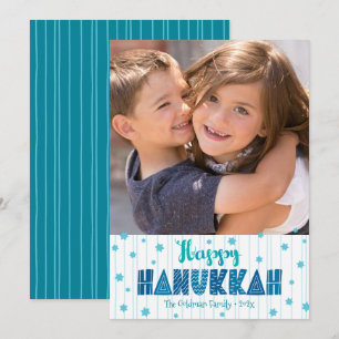 Happy Hanukkah Photo Turquoise Typography Bold  Holiday Card
