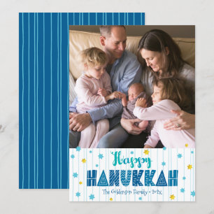 Happy Hanukkah Photo Typography Gold Stars Modern Holiday Card