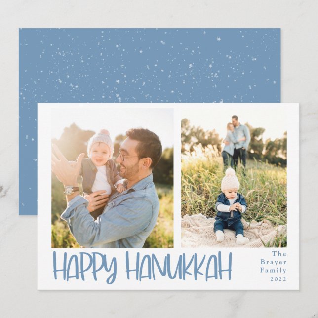 Happy Hanukkah Playful 2 Photo Holiday Card (Front/Back)