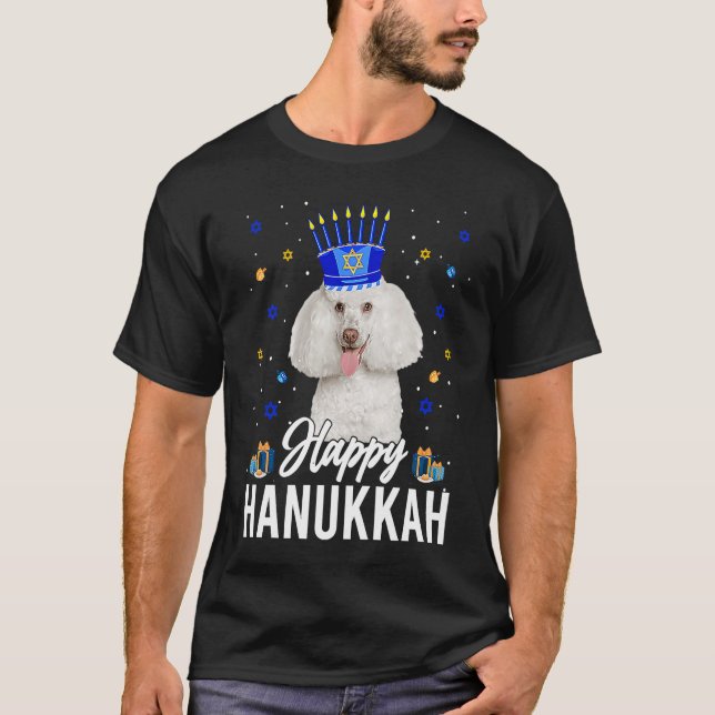 Happy Hanukkah Poodle Menorah Hat Jewish Hanukkah  T-Shirt (Front)