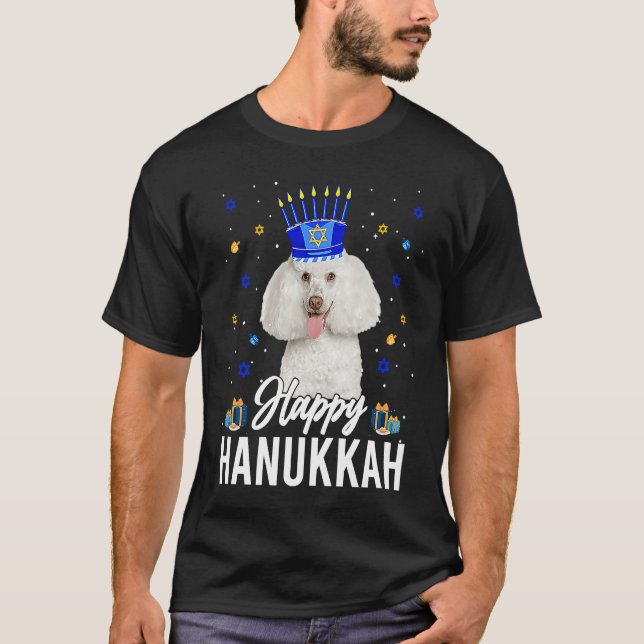 Happy Hanukkah Poodle Menorah Hat Jewish Hanukkah  T-Shirt (Front)