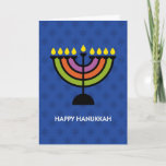 Happy Hanukkah Pop Art Menorah Holiday Card<br><div class="desc">Happy Hanukkah Pop Art style menorah on a blue background with a step and repeat Star of David pattern.</div>