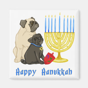 Happy Hanukkah Pug and Menorah Magnets