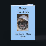 Happy Hanukkah Pug card<br><div class="desc">Hanukkah holiday card with pug on it with yarmulke on top of head</div>