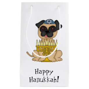 Happy Hanukkah-Pug Dog with Menorah/Customise Text Small Gift Bag