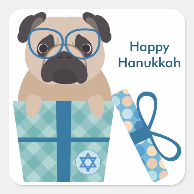 Happy Hanukkah Pug Sticker (Front)