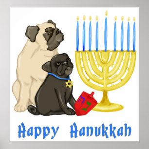 Happy Hanukkah Pugs and Menorah Poster - Customise