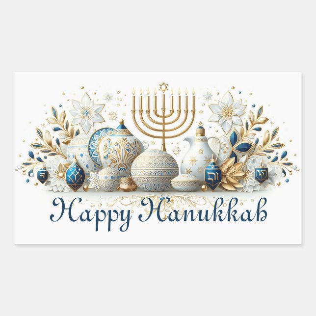 Happy Hanukkah Rectangular Sticker (Front)