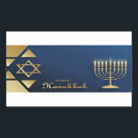 Happy Hanukkah Rectangular Sticker<br><div class="desc">Happy Hanukkah with Menorah and The Star of David Square Sticker The eight-day Jewish celebration known as Hanukkah or Chanukah commemorates the rededication during the second century B.C. of the Second Temple in Jerusalem, where according to legend Jews had risen up against their Greek-Syrian oppressors in the Maccabean Revolt. Hanukkah,...</div>