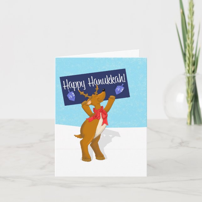 Happy Hanukkah Reindeer with Sign 4.25x5 Card (Front)