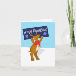 Happy Hanukkah Reindeer with Sign 4.25x5 Card