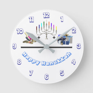 Happy Hanukkah Round Clock