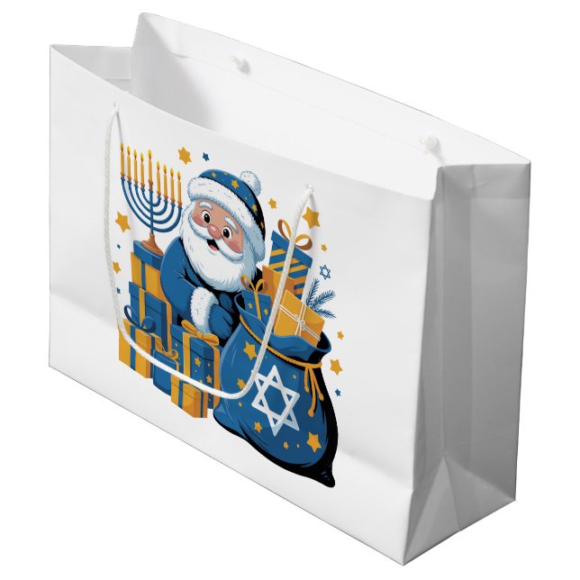 Happy Hanukkah Santa  Large Gift Bag (Front Angled)