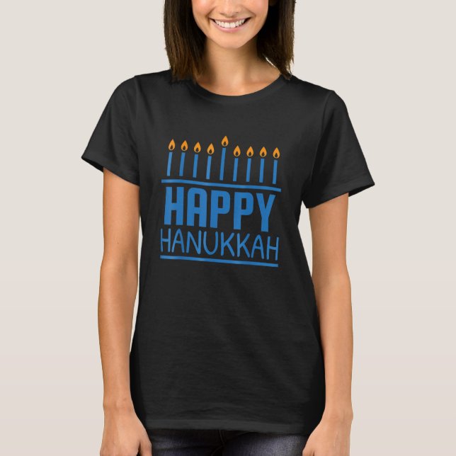 Happy Hanukkah Shirt Women Men Kids Jewish Menorah (Front)