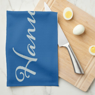 Happy Hanukkah silver Tekhelet blue Tea Towel
