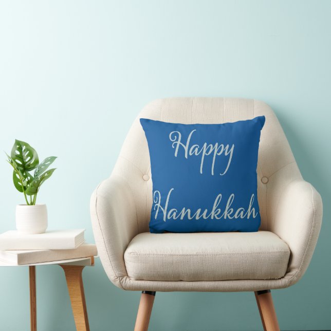 Happy Hanukkah silver Tekhelet blue Throw Pillow (Chair)