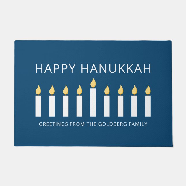 Happy Hanukkah | Simple and Modern Candle Greeting Doormat (Front)