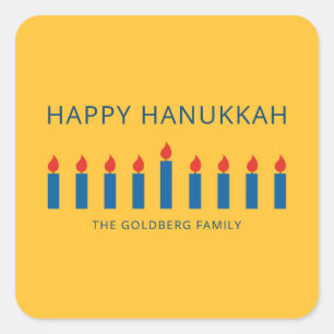 Happy Hanukkah   Simple and Modern Candle Greeting Square Sticker