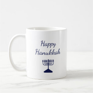 Happy Hanukkah Simple Blue Menorah  Coffee Mug