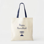 Happy Hanukkah Simple Blue Menorah  Tote Bag<br><div class="desc">Happy Hanukkah tote bag,  with a simple blue menorah and script typography design. With white customisable lettering,  you can add your own text. A festive way to enjoy the holiday season.</div>