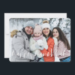 Happy Hanukkah Simple Cursive Custom Family Photo Holiday Card<br><div class="desc">Composed of cursive script and sans serif typography. The greeting "Happy Hanukkah" is handwritten script. Add your family's custom photo and add family name</div>