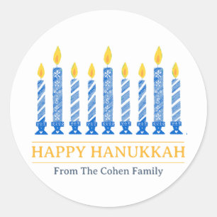 Happy Hanukkah Simple Elegant Candle Greeting Classic Round Sticker