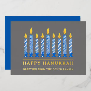 Happy Hanukkah   Simple Elegant Candle Greeting  Foil Holiday Card