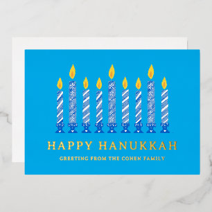 Happy Hanukkah   Simple Elegant Candle Greeting  Foil Holiday Card